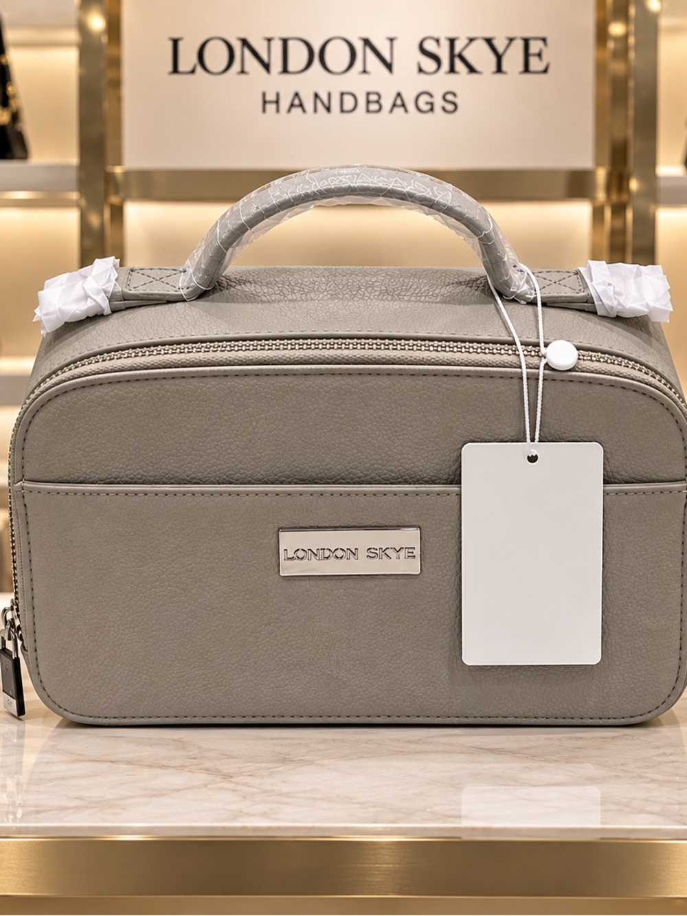 London Skye Gray Leather Top-Handle Bag